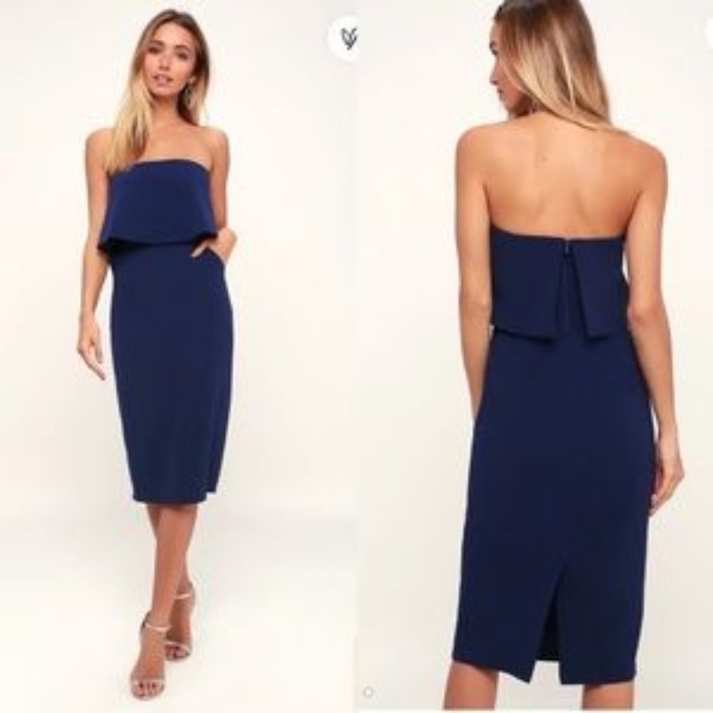 Lulus Lots of Love Navy Blue Strapless Midi Dress